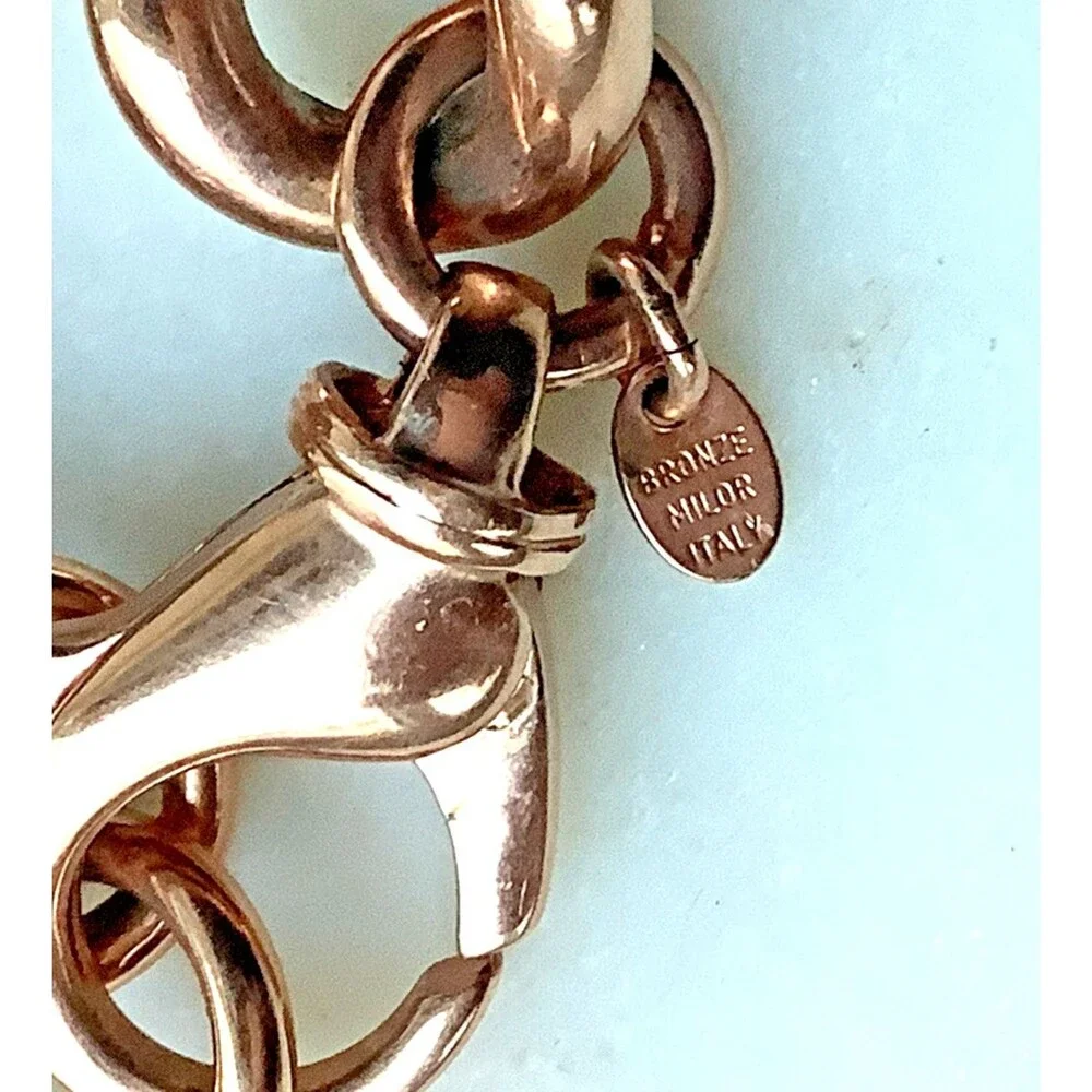 Vintage Milor Bracelet Copper Bronze Tin Made In Italy Chunky Chain 6.5